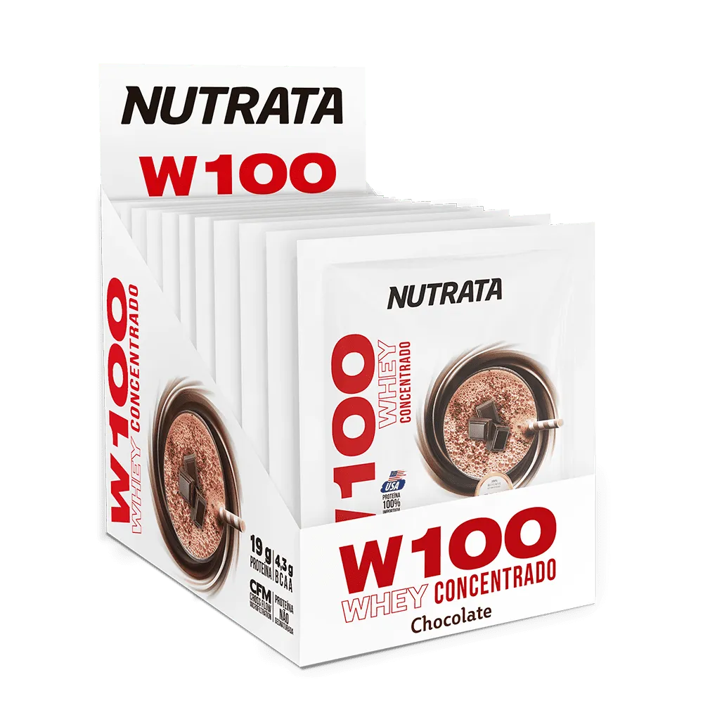 W100 Whey Concentrado 30g display c/ 12 sachês - Milkshake de Morango