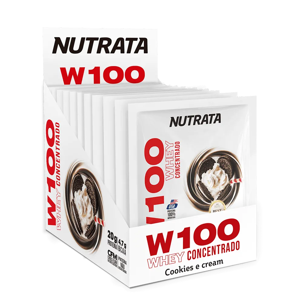 W100 Whey Concentrado 30g display c/ 12 sachês - Milkshake de Morango
