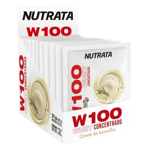 W100 Whey Concentrado 30g display c/ 12 sachês - Milkshake de Morango