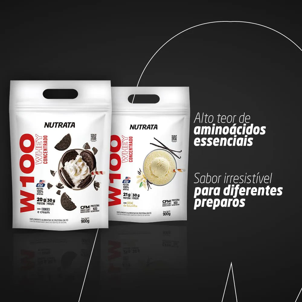 W100 Whey Concentrado 900g refil - Cookies e Cream