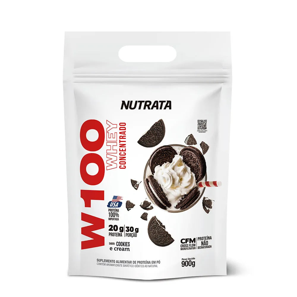 W100 Whey Concentrado 900g refil - Cookies e Cream