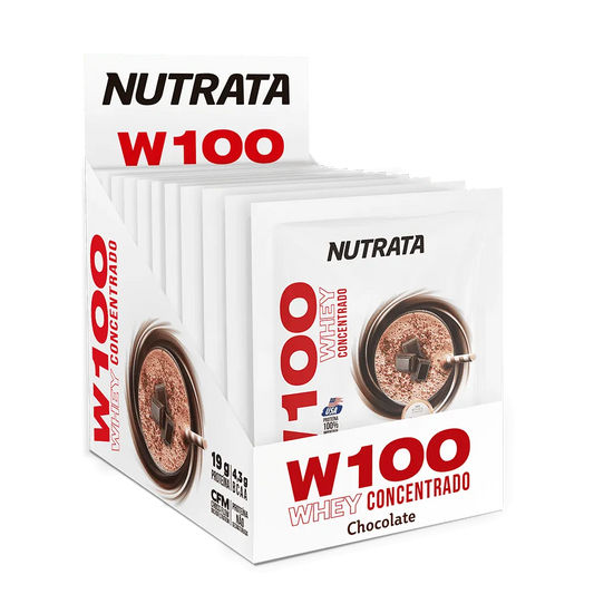 W100 Whey Concentrado 30g display c/ 12 sachês - Milkshake de Morango