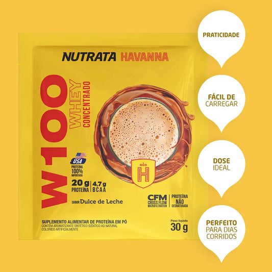 W100 Whey Concentrado Havanna 30g display c/ 12 sachês - Dulce de Leche